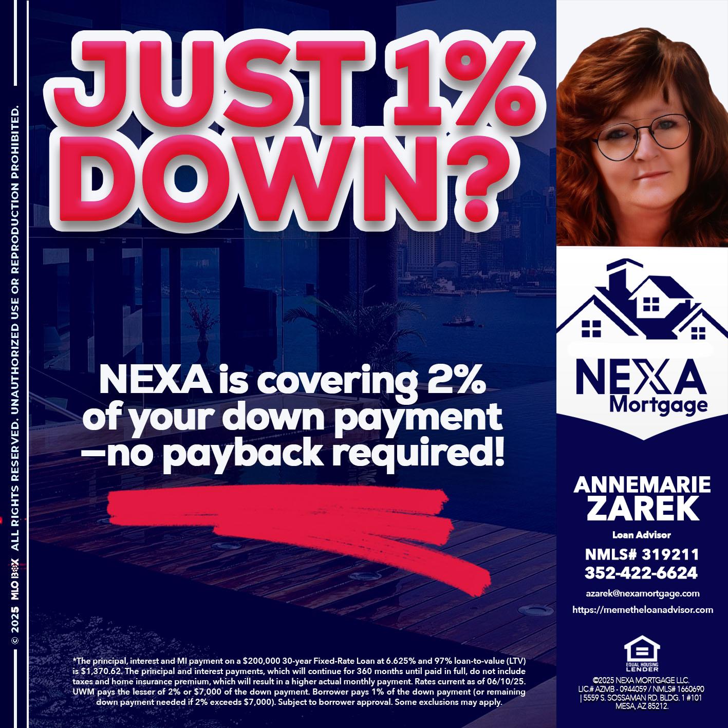JUST 1% DOWN - AnneMarie Zarek -Mortgage Loan Originator