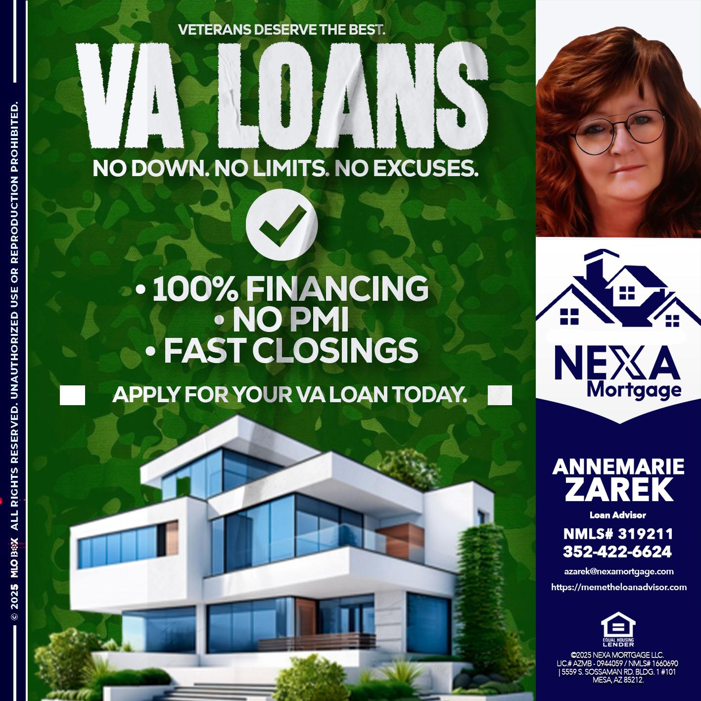 VA LOANS - AnneMarie Zarek -Mortgage Loan Originator