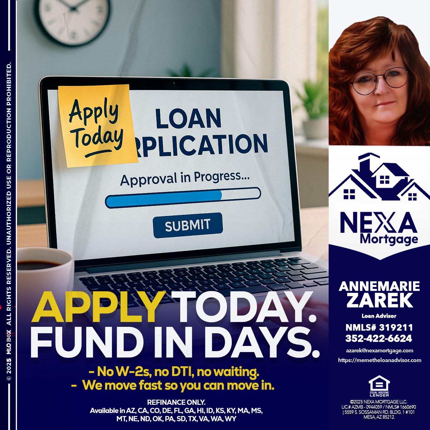 APPLY TODAY - AnneMarie Zarek -Mortgage Loan Originator
