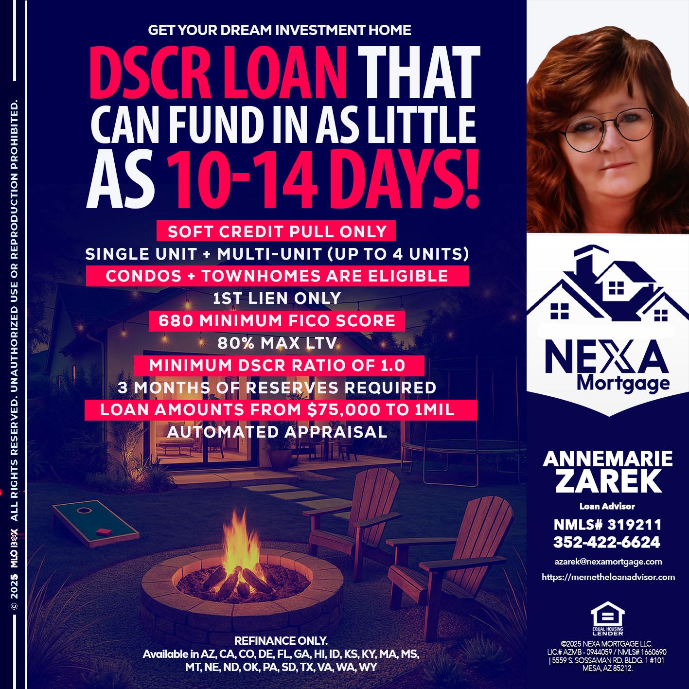 DSCR LOAN - AnneMarie Zarek -Mortgage Loan Originator