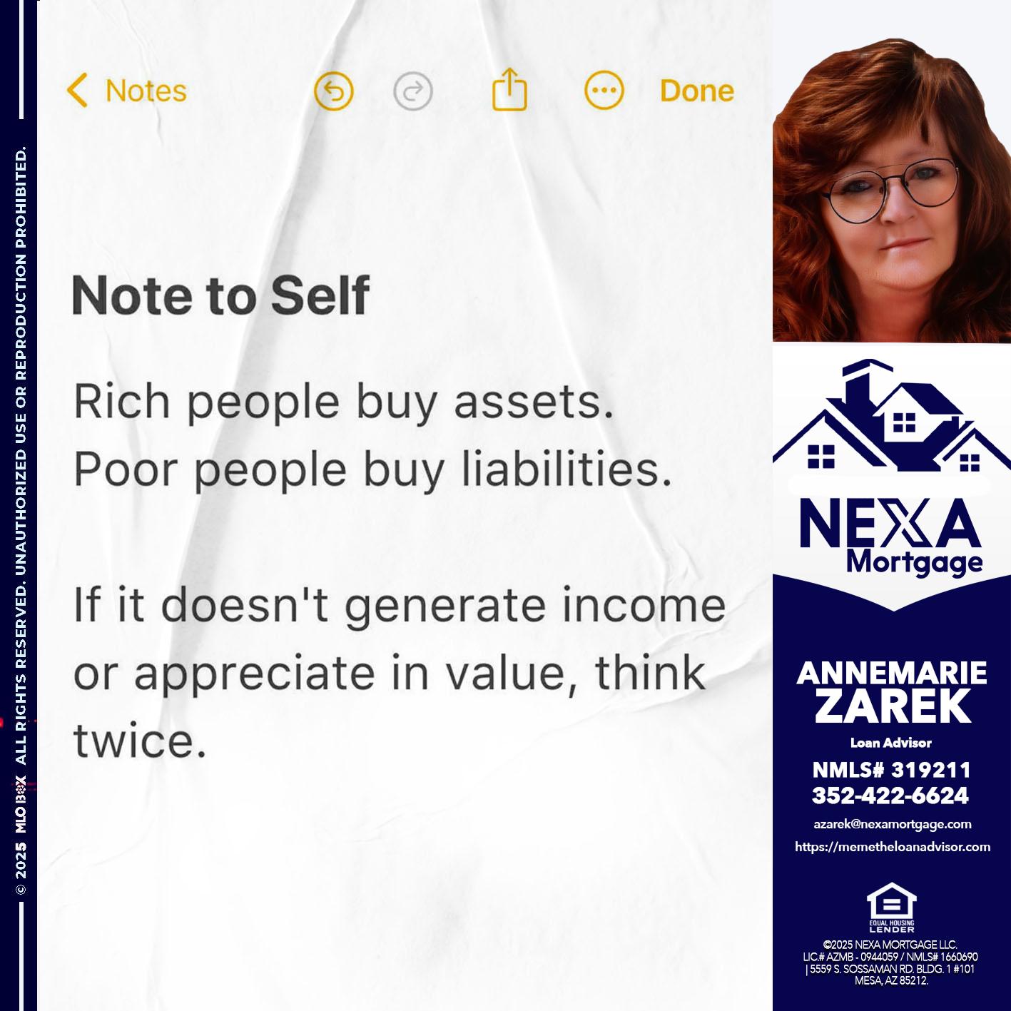 NOTE TO SELF - AnneMarie Zarek -Mortgage Loan Originator