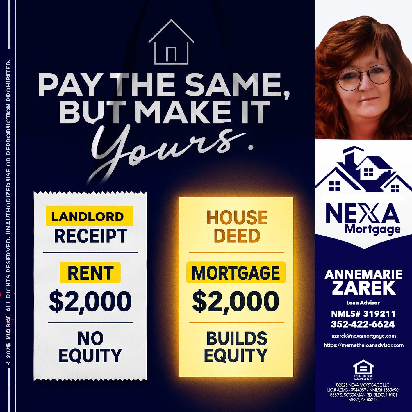 pay the same - AnneMarie Zarek -Mortgage Loan Originator