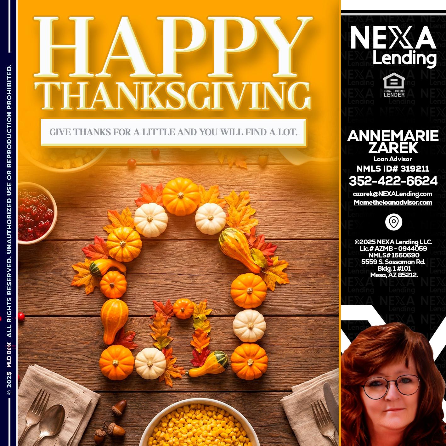 HAPPY THANKSGIVING - AnneMarie Zarek -Mortgage Loan Originator