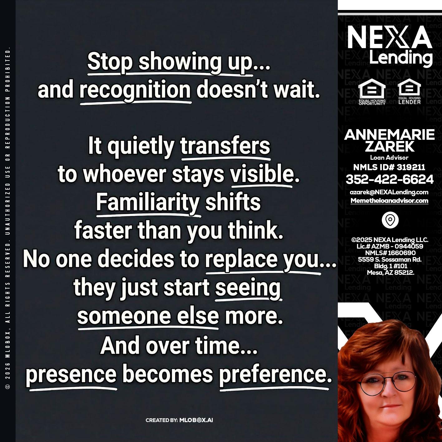 STOP SHOWING - AnneMarie Zarek -Mortgage Loan Originator