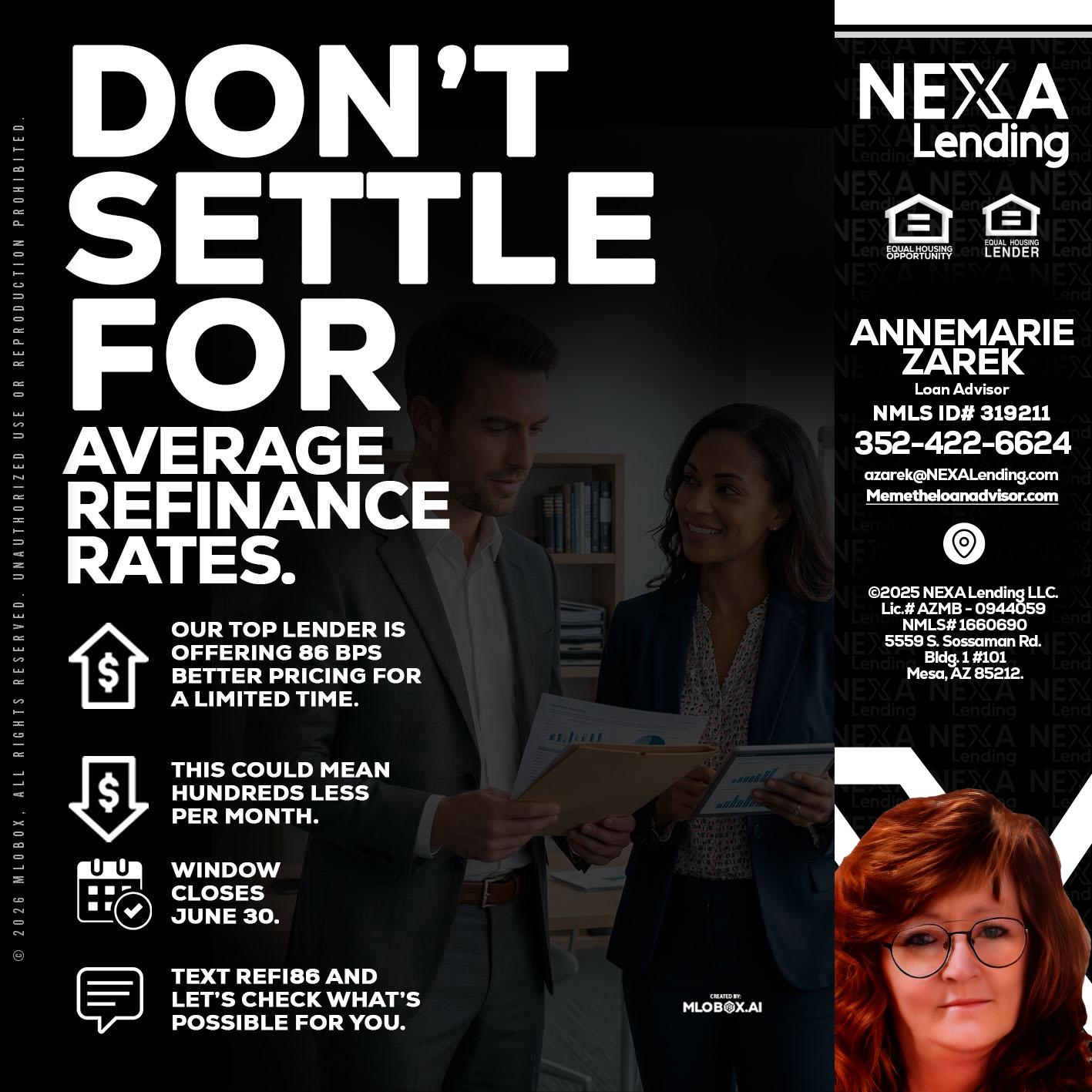 dont settle - AnneMarie Zarek -Mortgage Loan Originator
