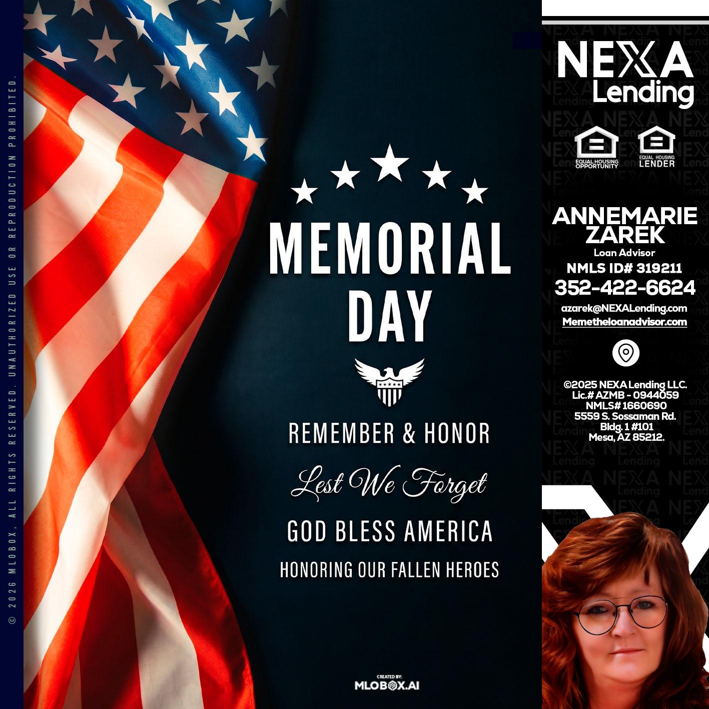 MEMORIAL DAY - AnneMarie Zarek -Mortgage Loan Originator