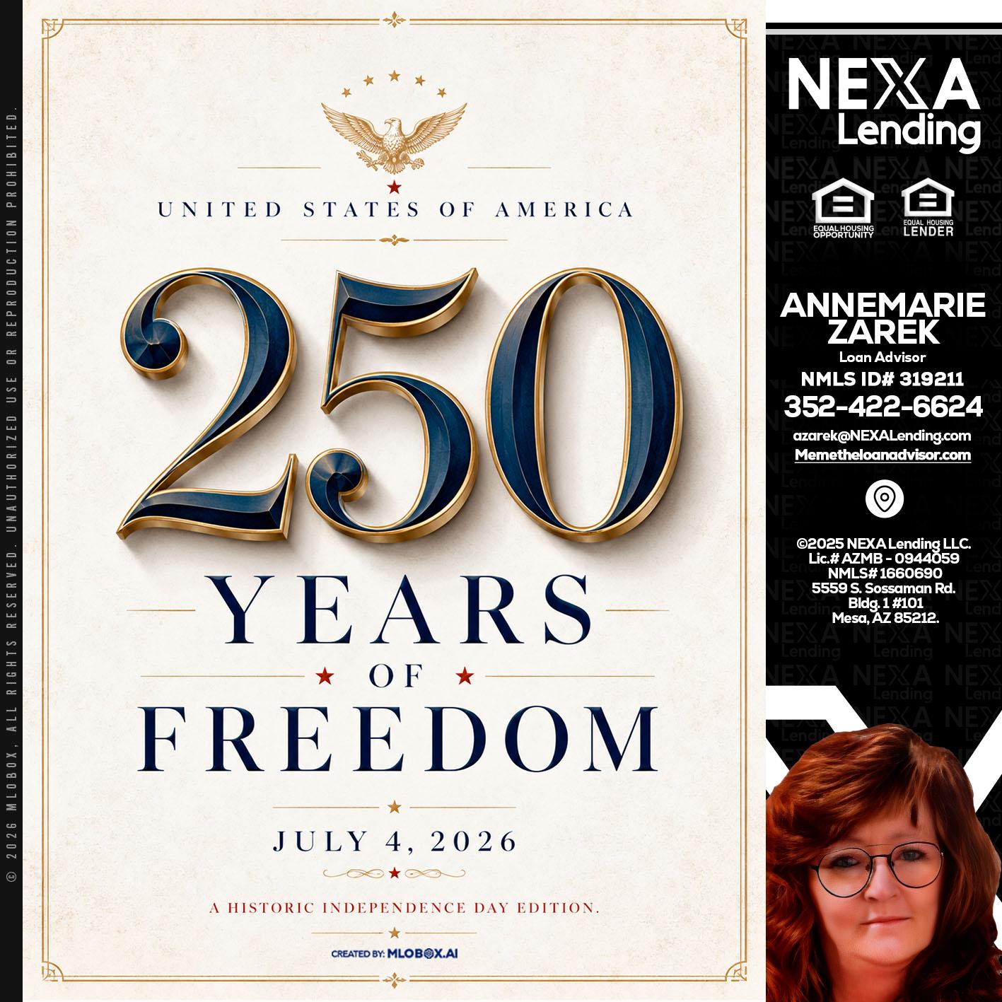 250 YEARS - AnneMarie Zarek -Mortgage Loan Originator