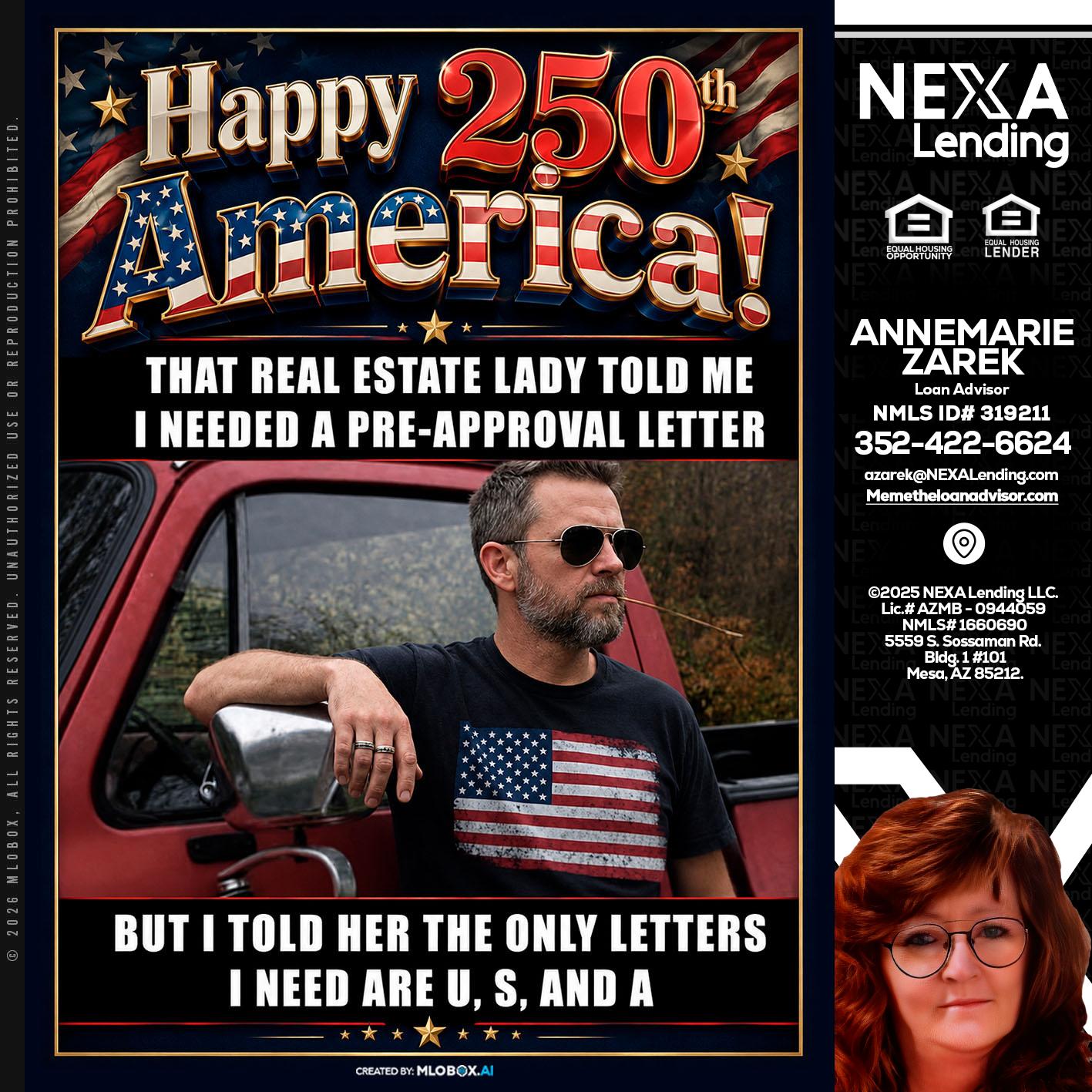 HAPPY 250 TH - AnneMarie Zarek -Mortgage Loan Originator