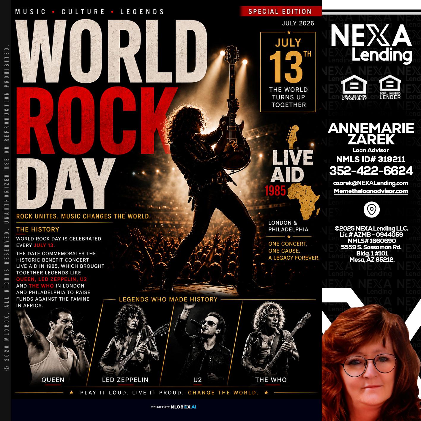 WORLD ROCK MUSIC DAY - AnneMarie Zarek -Mortgage Loan Originator