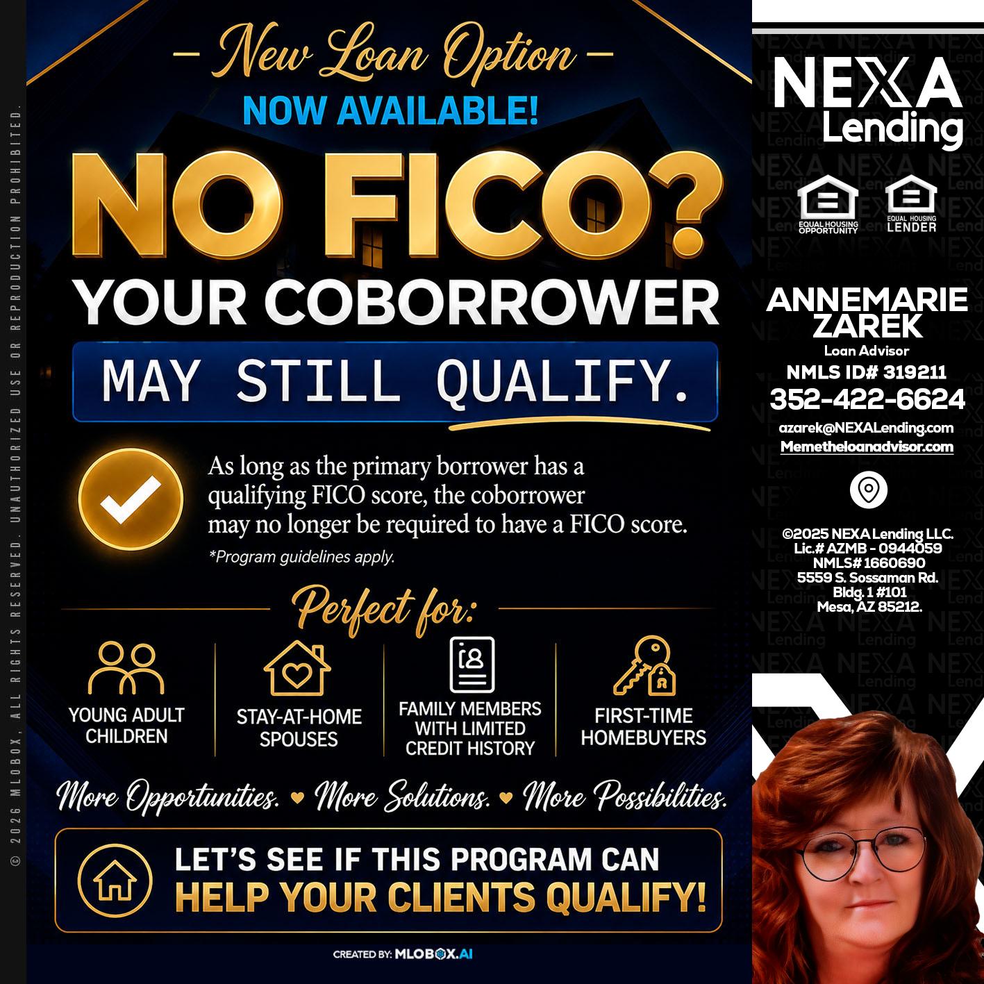 NO FICO - AnneMarie Zarek -Mortgage Loan Originator