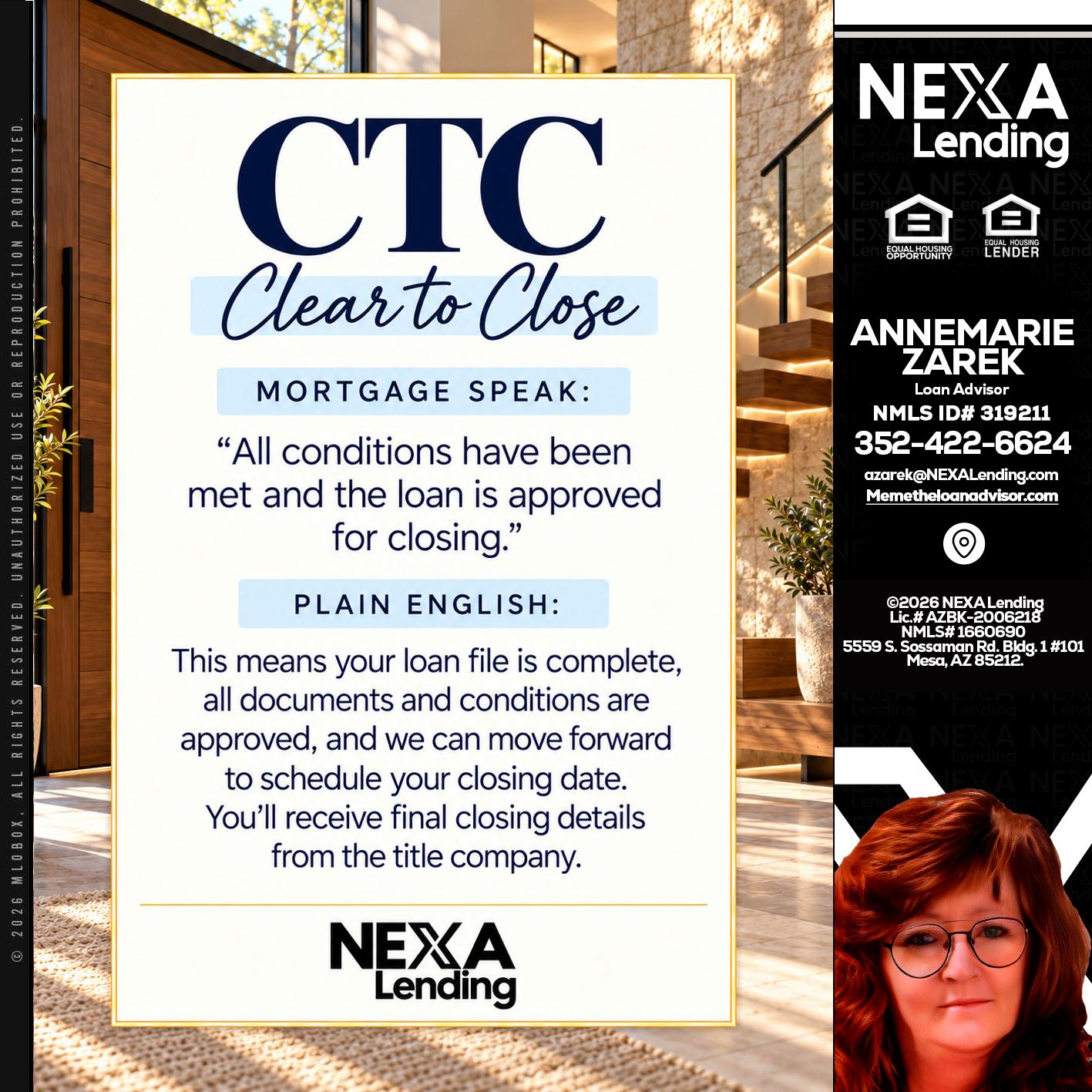 CLEAR TO CLOSE - AnneMarie Zarek -Mortgage Loan Originator
