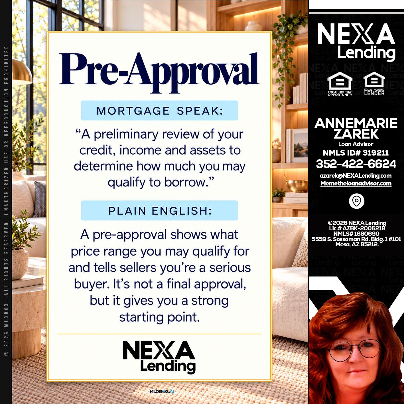 PREAPROVAL - AnneMarie Zarek -Mortgage Loan Originator